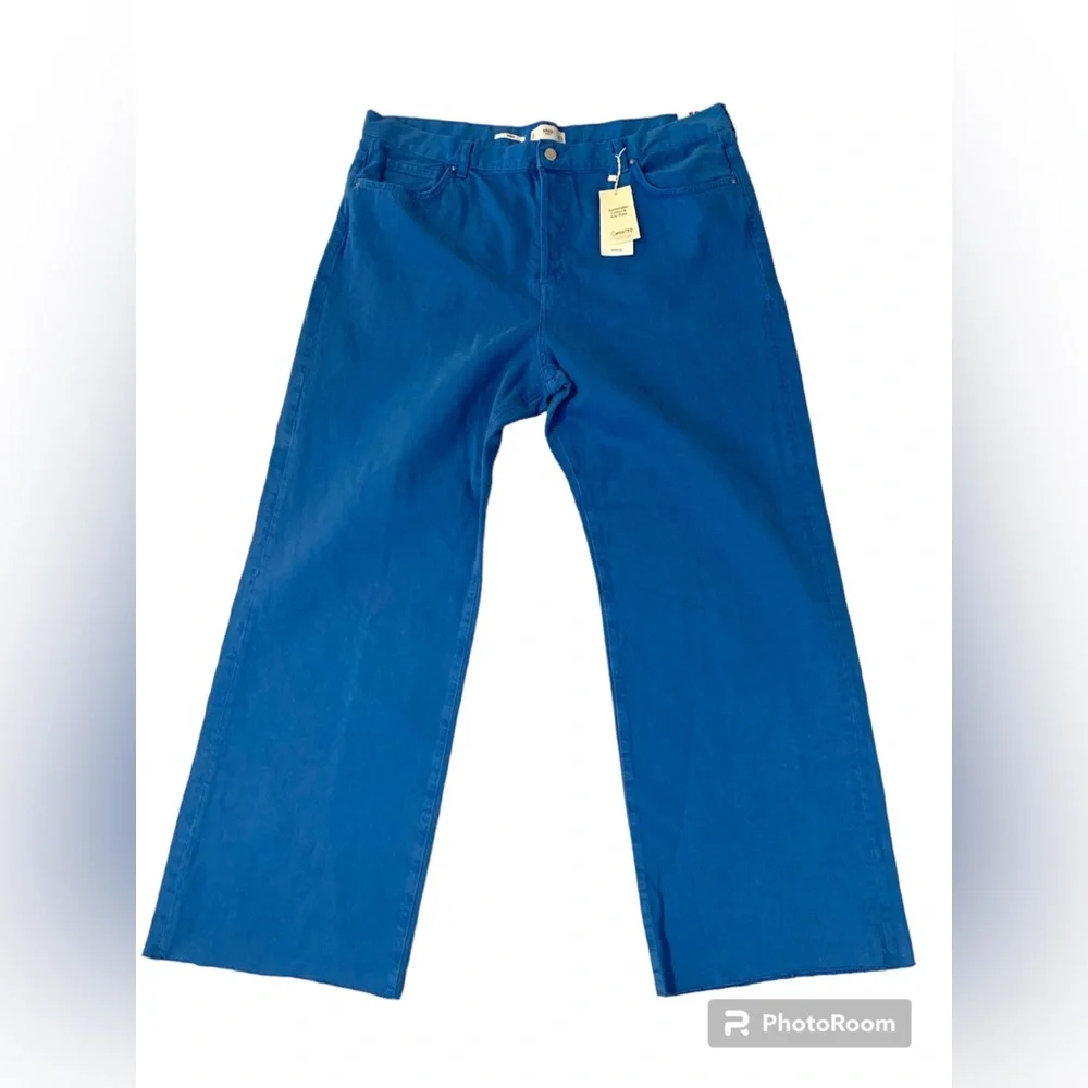 Women Mango Nora Button Fly Wide Leg Flared High Rise Jeans Blue 20 NWT - Picture 8 of 10